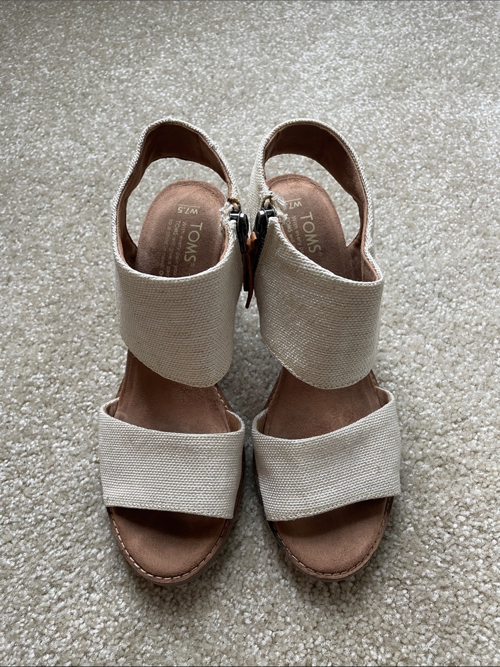 TOMS Cream Cross‑Strap Wedge Sandals - Picture 4 of 5